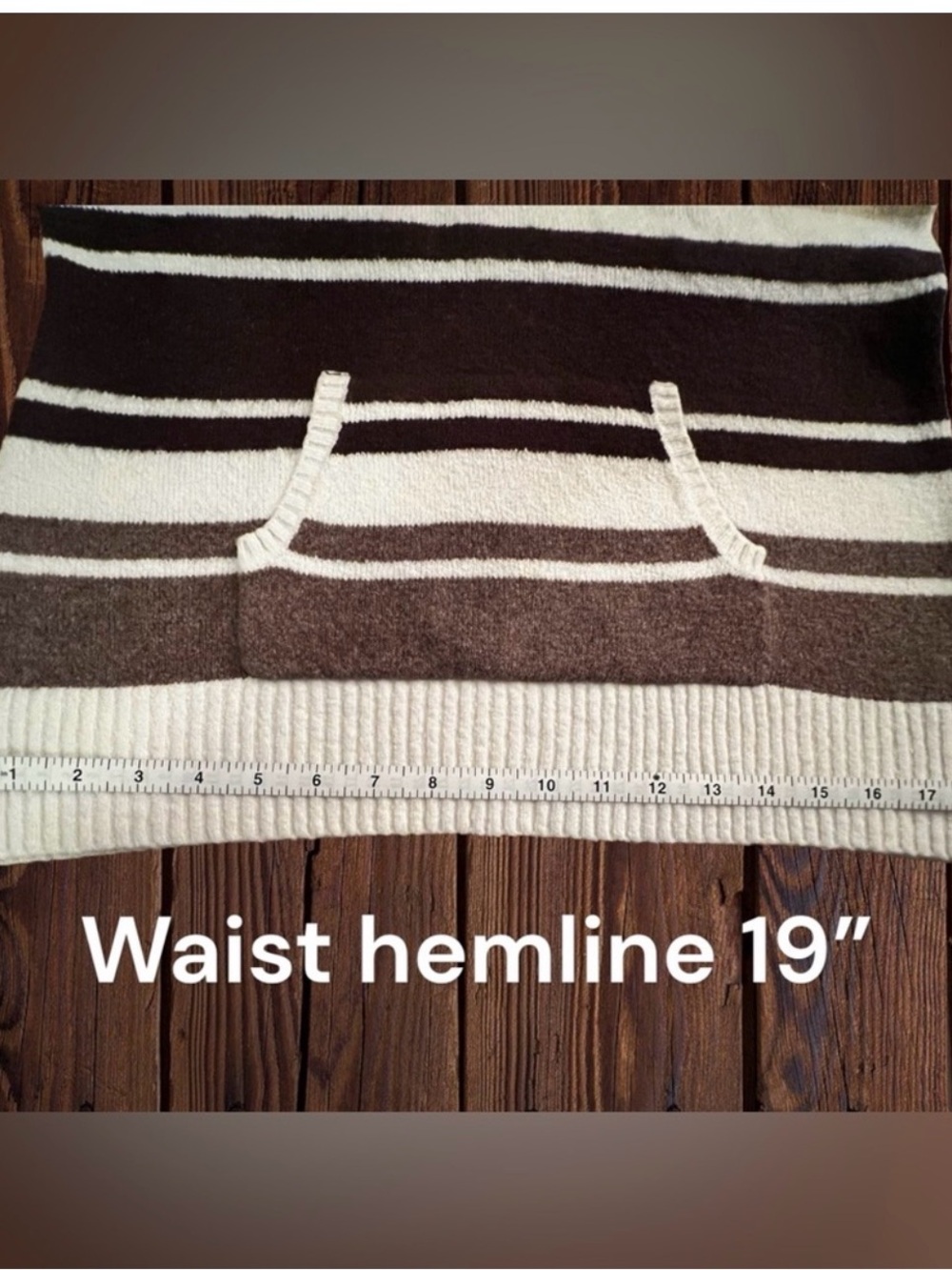 Style & Co. Striped Cowl Neck Knit Sweater Medium Neutral Kangaroo Pocket - Picture 9 of 14
